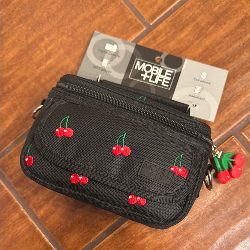 Black Cherry Embroidered Phone Pouch